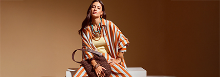 Hemd, Gestreift, Orangen, Statementkette, Kette