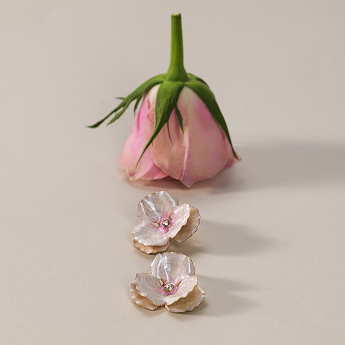 rose, bud, pink flower, petals, earings studs