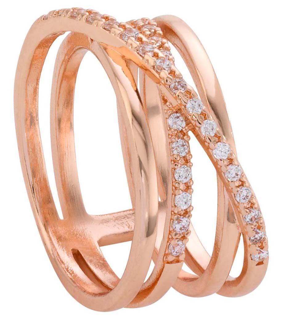 Ring, Roségoldfarben, Zirkonia, Mehrreihig, Gekreuzte Bänder
