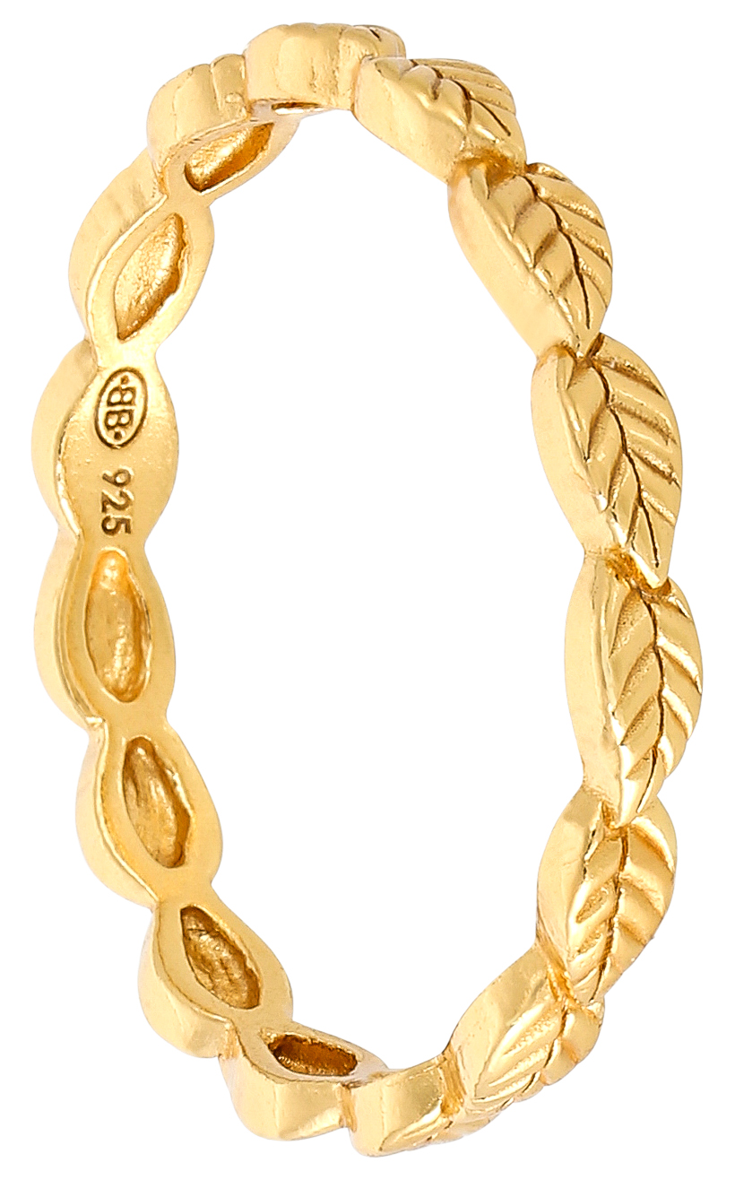 Ring, Gelbgold, 925er Silber, Blättermuster, Strukturierte Oberfläche