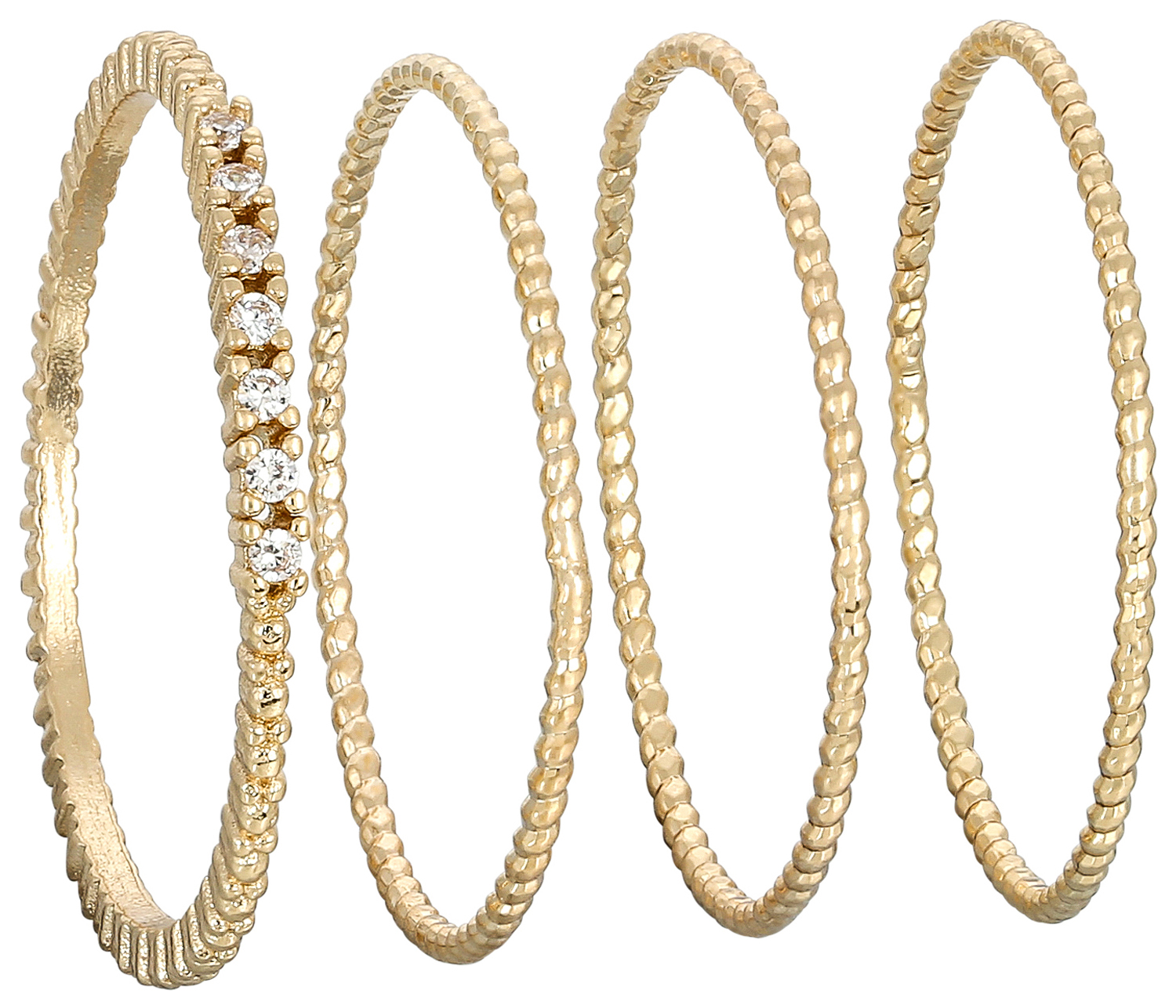 Armreifen-Set, Goldfarben, Strukturierte Oberfläche, Strasssteine