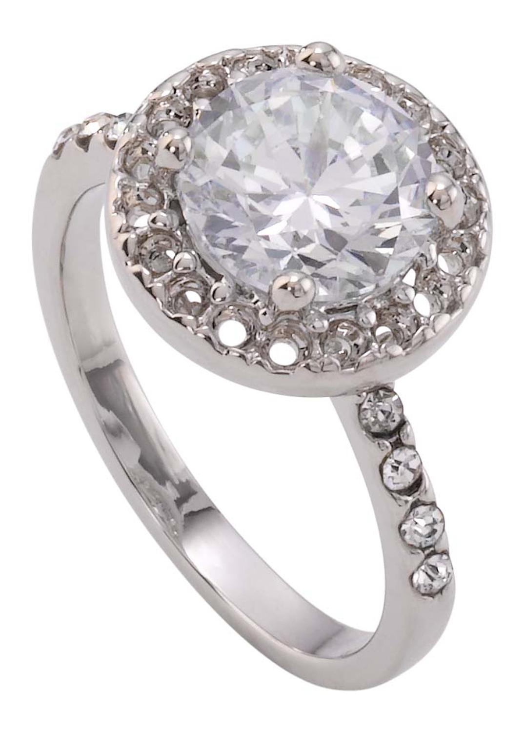 Ring, Silberfarbenes Metall, Klarer Schmuckstein, Pavé-Fassung, Seitliche Steine