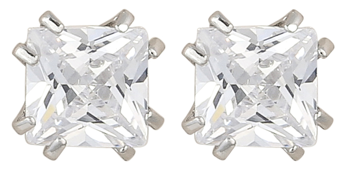 stud-Ohrringe, quadratisch, farblos, Metallfassung, Kropffassung
