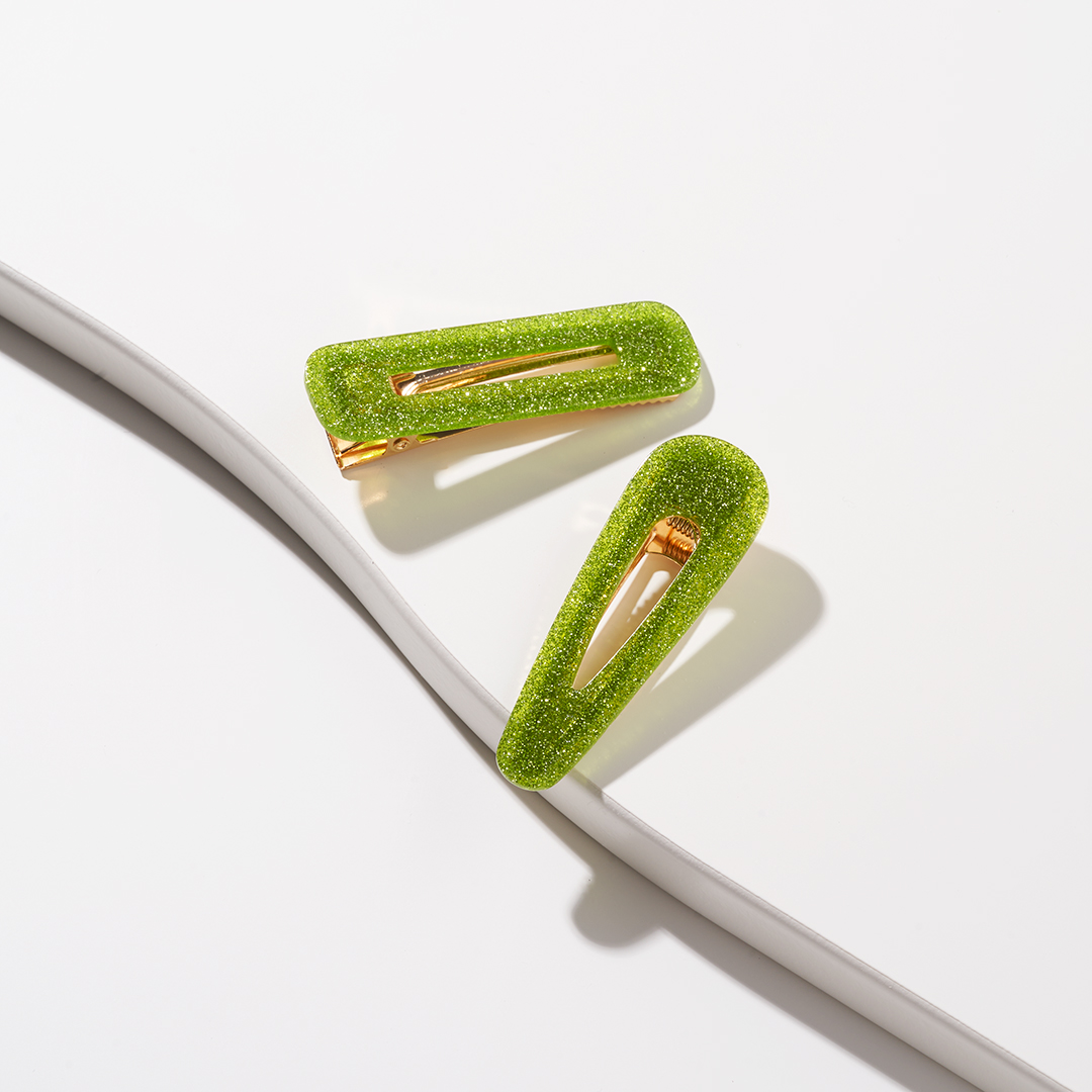 Haarspangen-Set - Green Glitter