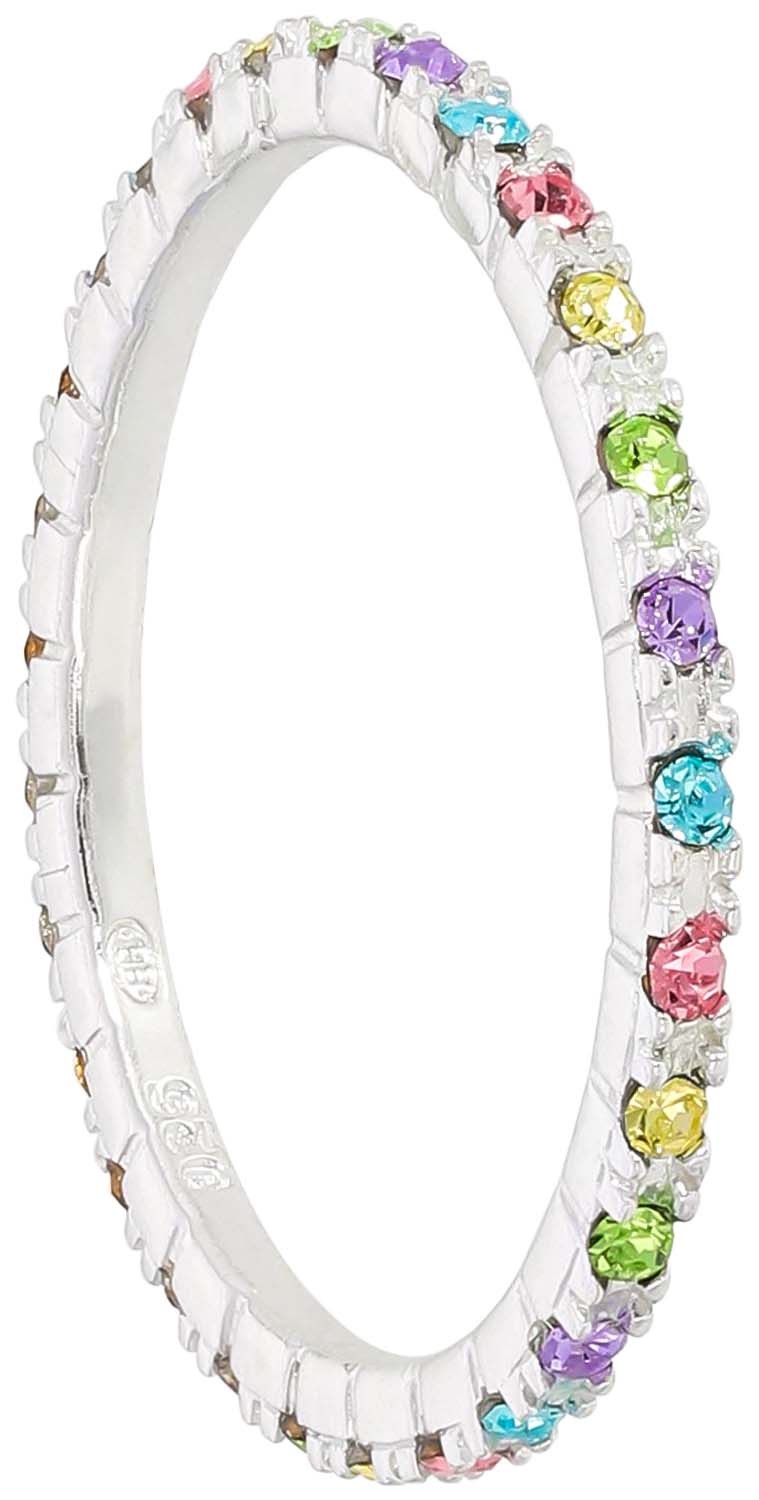 Ring, Silberfarben, Bunte Steine, Rundum besetzt