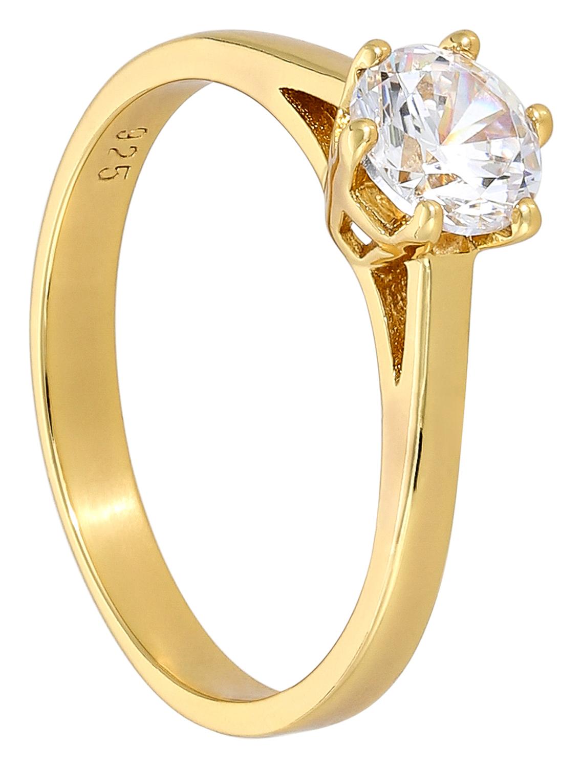 Ring, Gelbgold, Zirkonia, Krappenfassung, 585 Gold