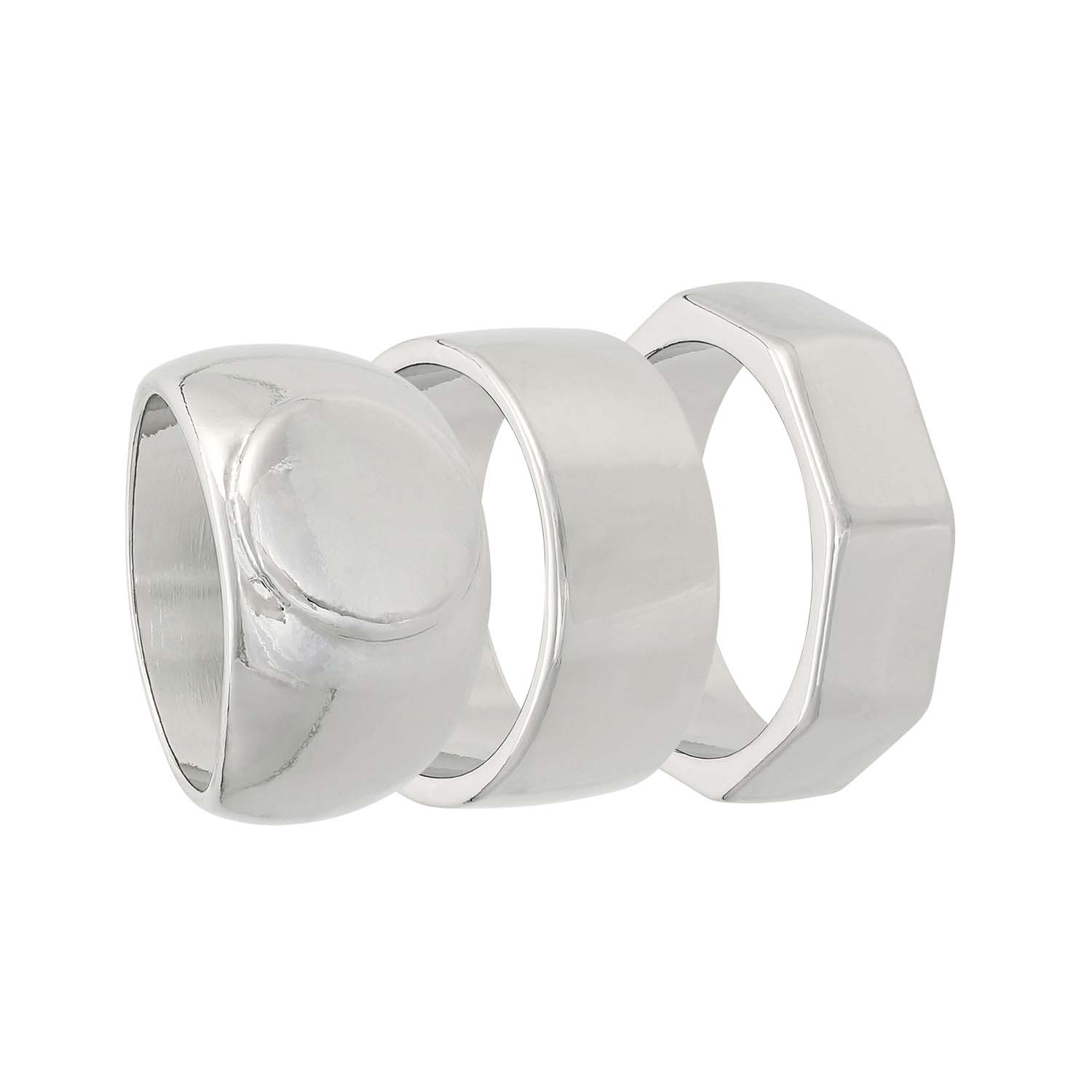Silberfarbene Ringe, Metall, Hochglanz, Breite Ringe, Geometrische Form
