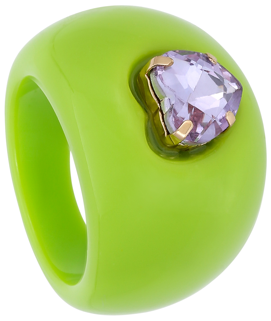 Ring, Grüner Kunststoff, Fassteingefasst, Lila Schmuckstein, Breiter Ring