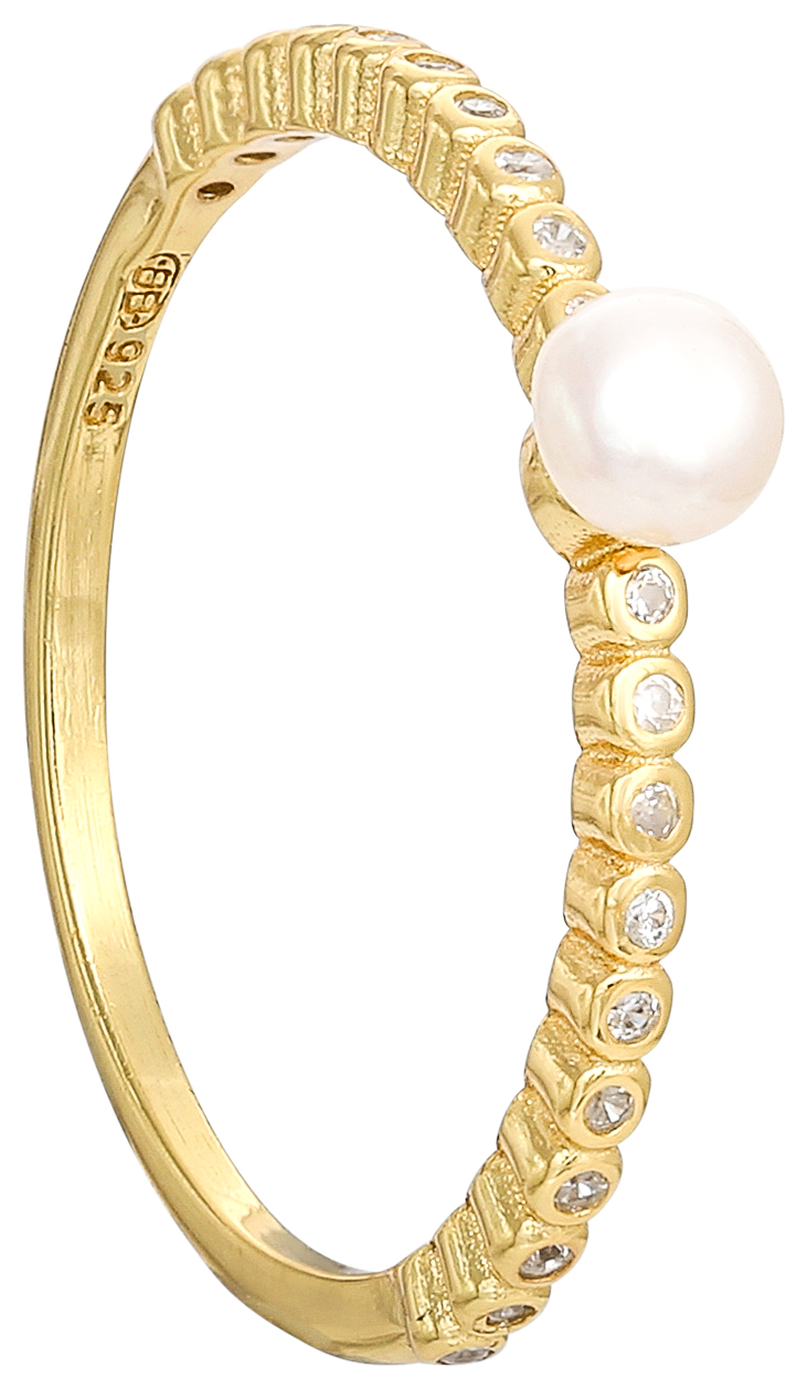 Goldring, Perle, Zirkonia, Gelbgold, Fassreifen