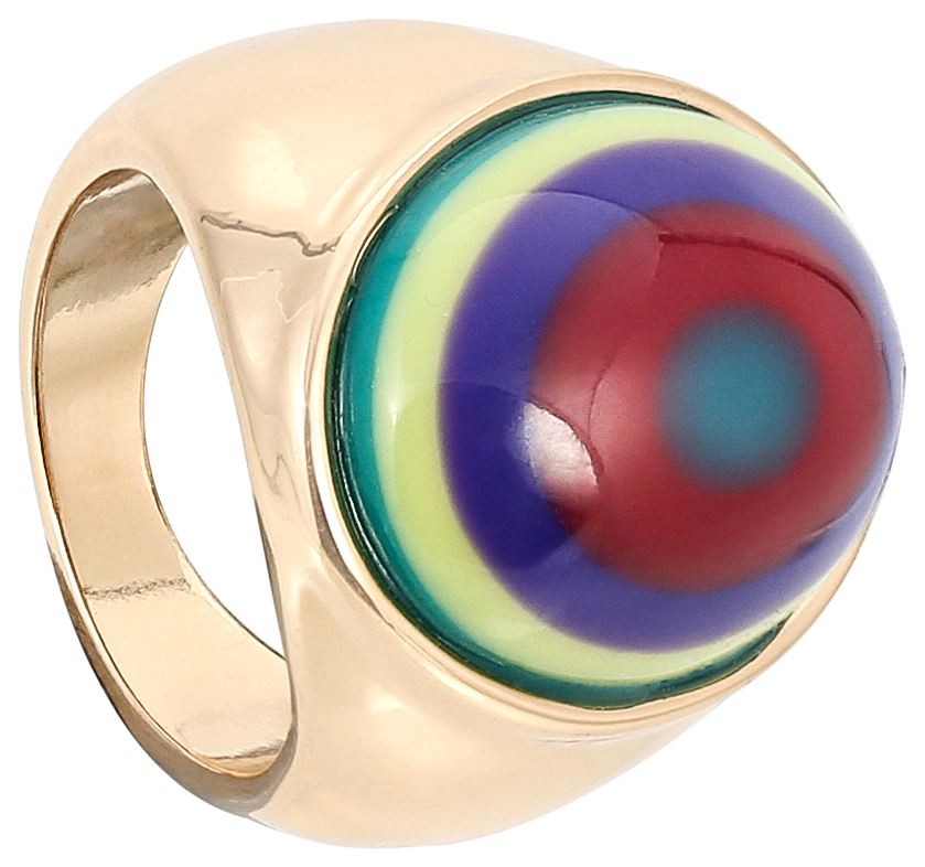 Ring, Goldfarben, Großer Schmuckstein, Mehrfarbig, Rundes Design