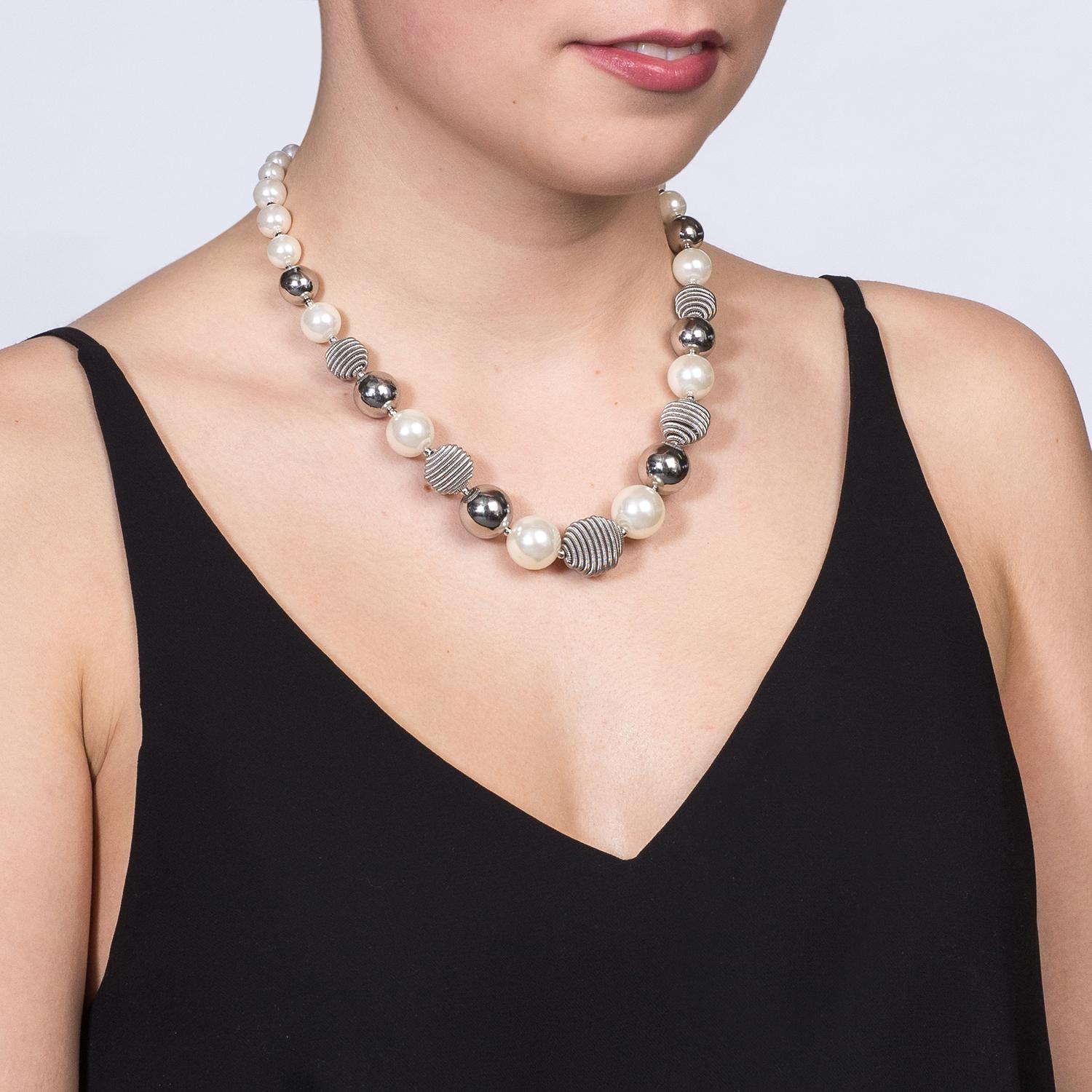 Necklace - Silver Pearls Necklace - Silver Pearls