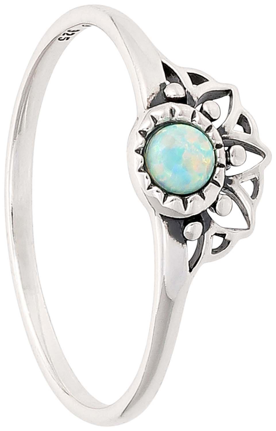 Silberring, Opal, Runder Edelstein, Sonnenmotiv, Filigranes Design