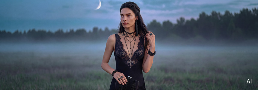 damenkleid, lacy bodice, schwarz, kettchen, nebelkulisse
