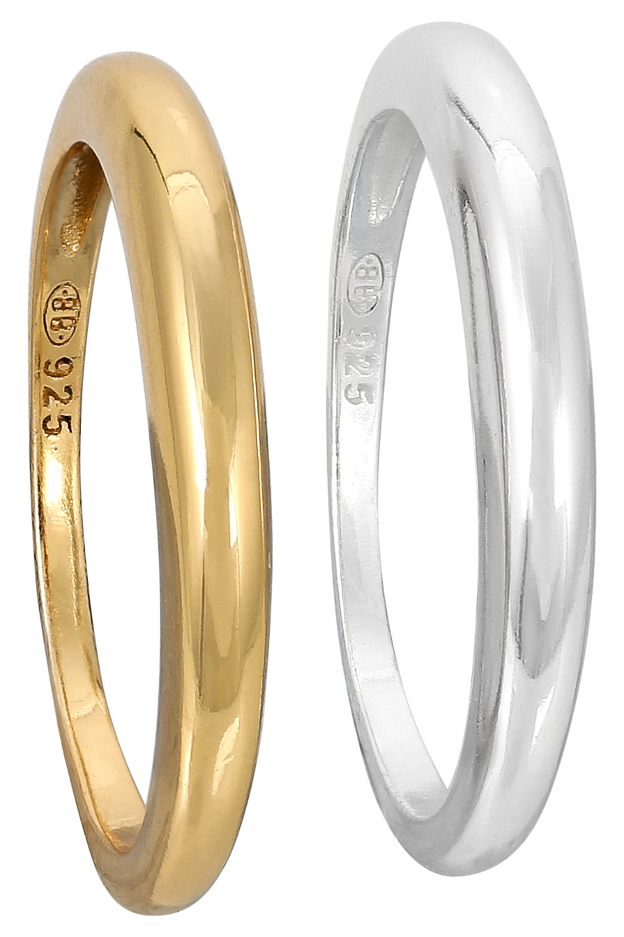 Ring, 925er Silber, Goldfarben, Silberfarben, Glatt poliert