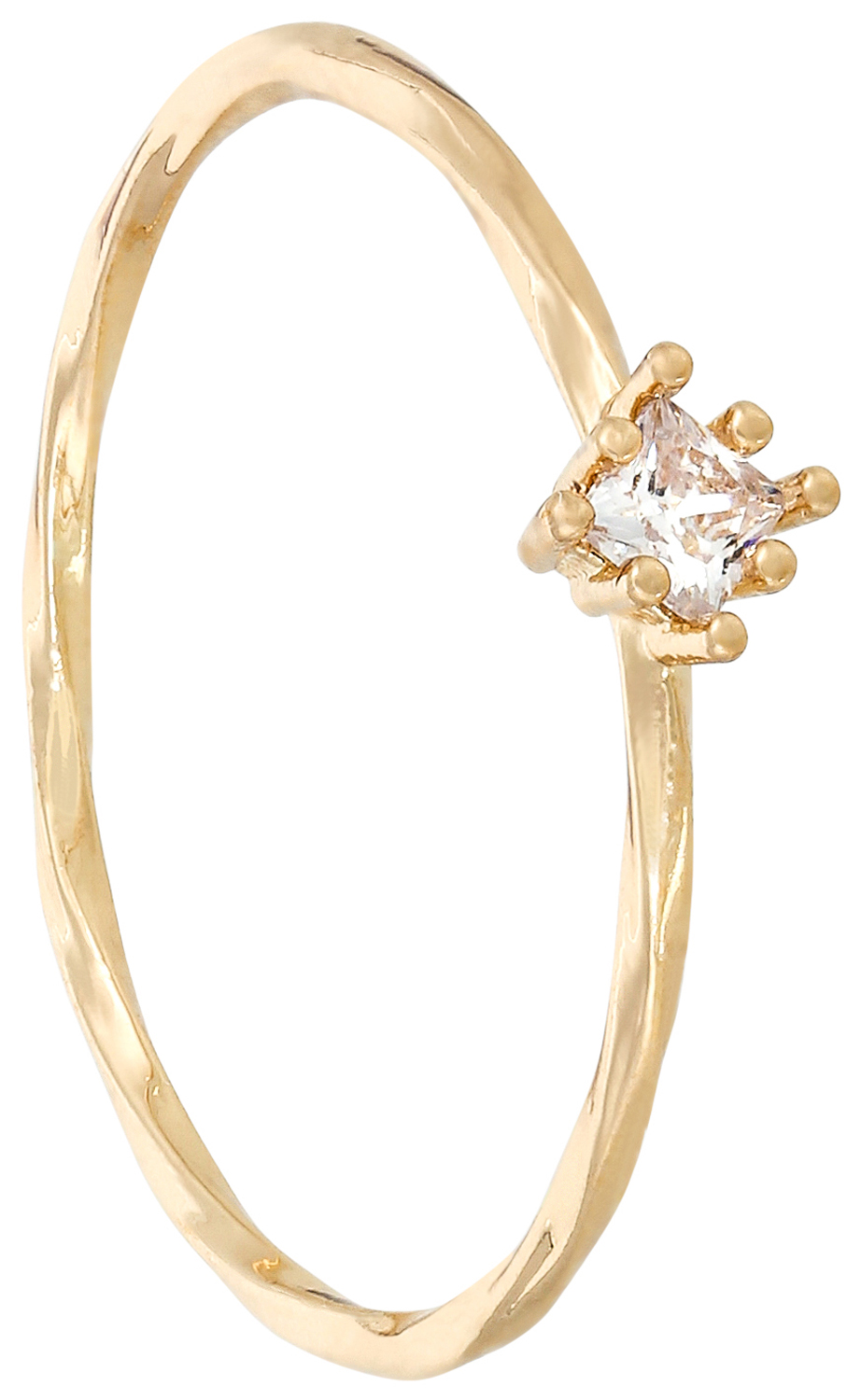 Ring, goldfarben, klarer Stein, Princess-Schliff, schmale Ringschiene