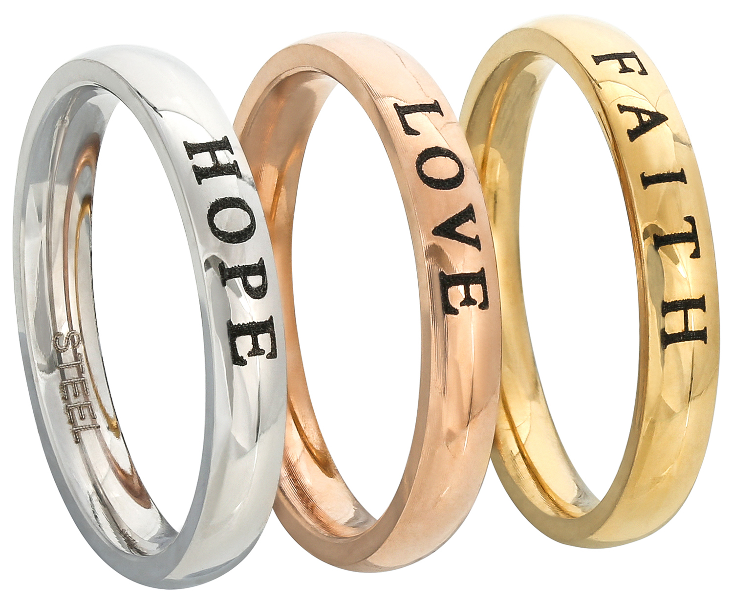 Ring-Set, Edelstahl, Silberfarben, Roségoldfarben, Goldfarben