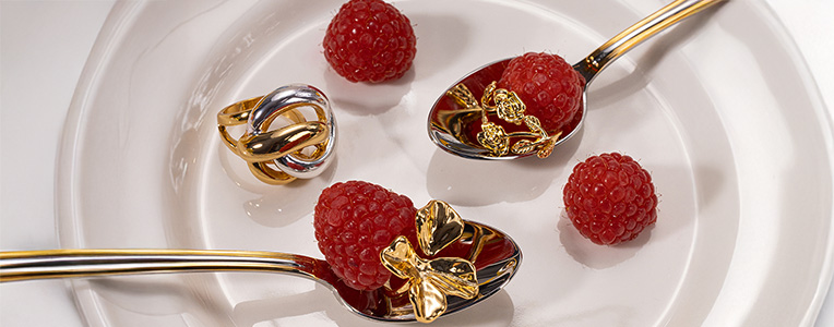 ring, spoon, himbeeren, gold, silber