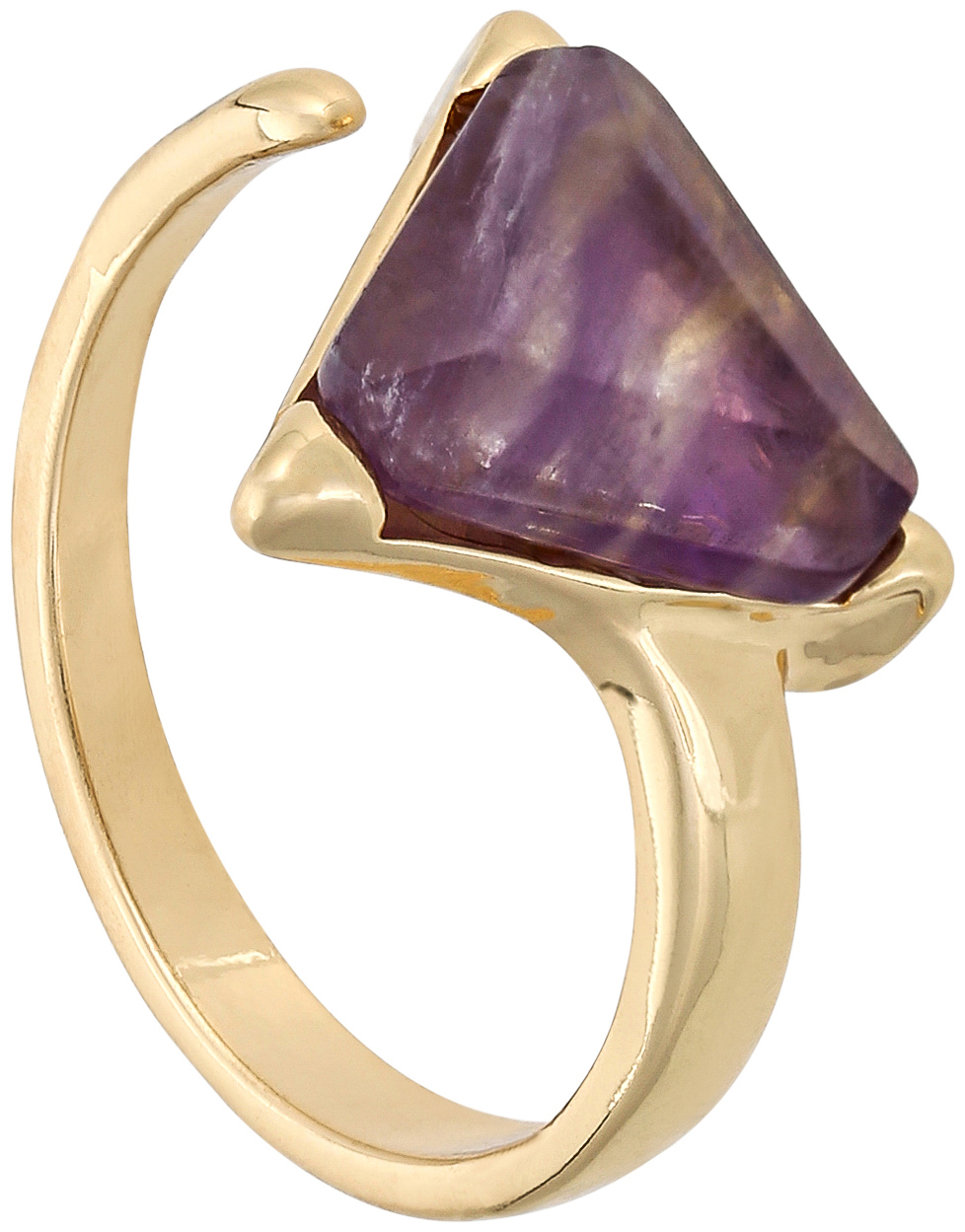 Ring, goldfarben, violetter Stein, Statement-Ring, facettierter Stein