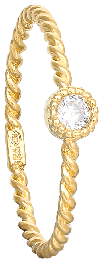 Ring, gedrehtes Seilmuster, goldfarben, klarer Schmuckstein, 925-Punze