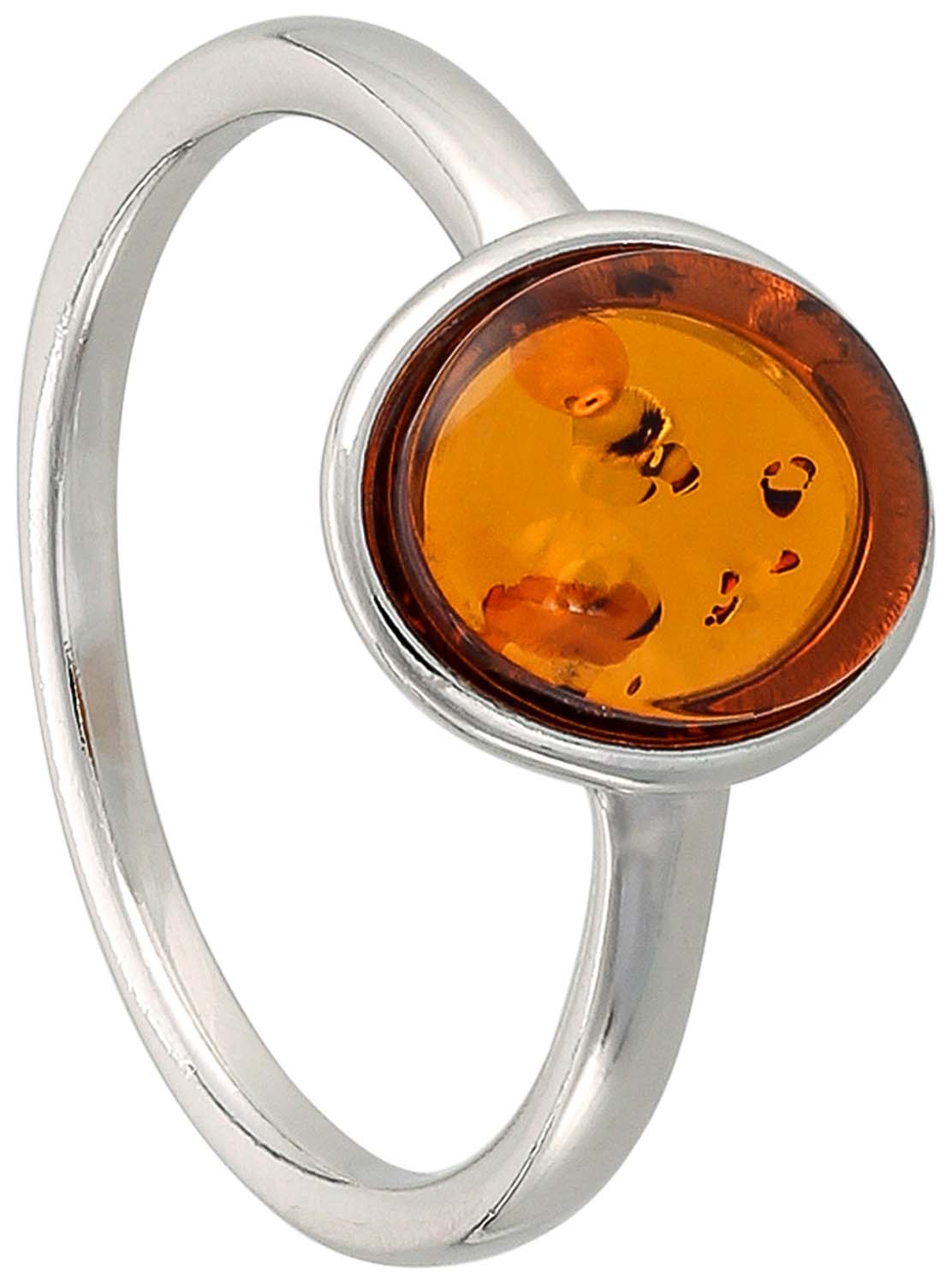 Ring, Silberfarbenes Metall, Bernstein, Ovaler Stein